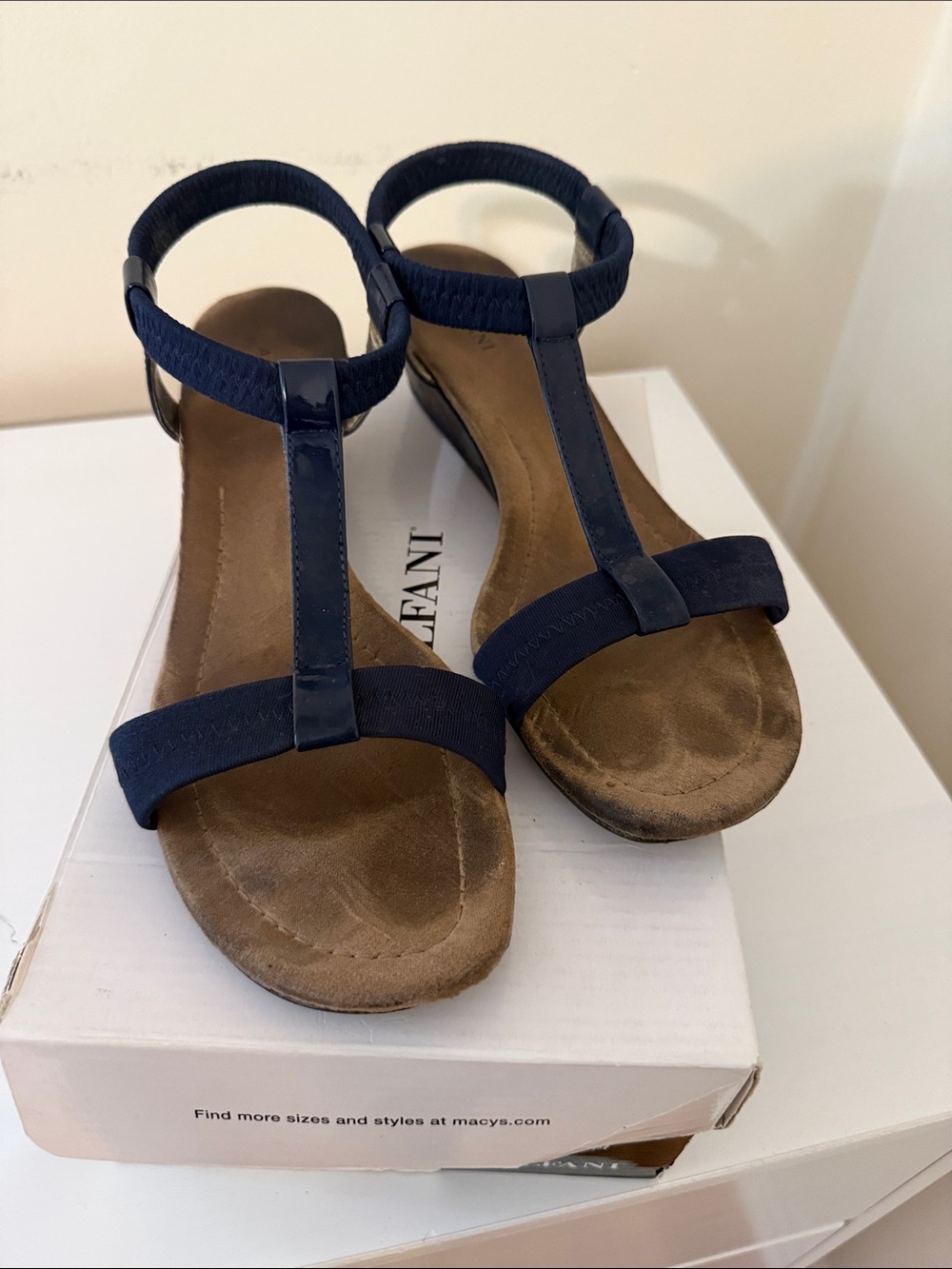 Alfani Navy T-Strap Elastic Ankle Sandals